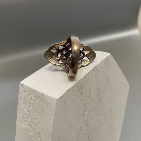 Simulated Tanzanite Marcasite Cluster Large Heavy Cocktail Ring 8 VGC - Picture 5 of 12